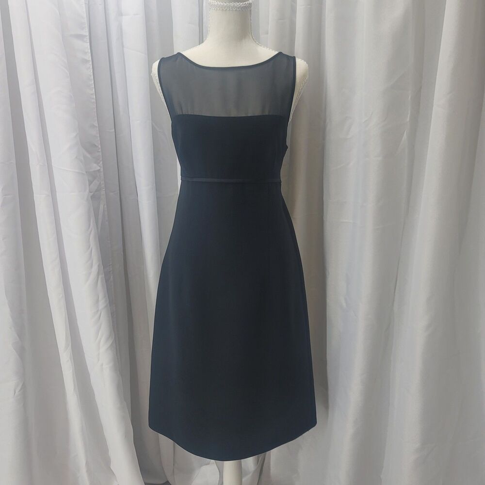 Phoebe Black Sheer Mesh Silk Top Panel Cocktail Dress Classic Shift Size 12 LBD